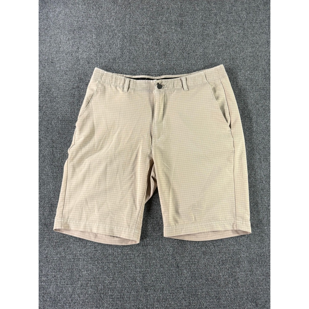Pebble Beach Mens Performance Golf Shorts Tan Grid Pattern Stretch Size 34‎